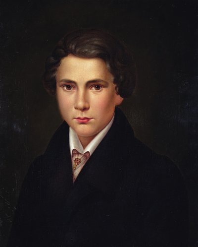 ルビースティックピンを持つ若者の肖像、c.1835 作： Austrian School