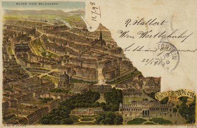 ウィーンの街の空撮を描いたポストカード 作： Austrian School