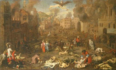 1686 年 9 月 6 日のオフェンの襲撃 (パネルに油彩) 作： Austrian School