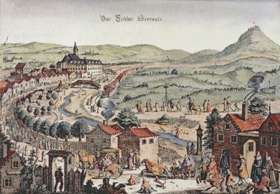 Schlos Hernals と Kahlenberg の丘を背景にしたウィーン北部の眺め (彫刻) 作： Austrian School