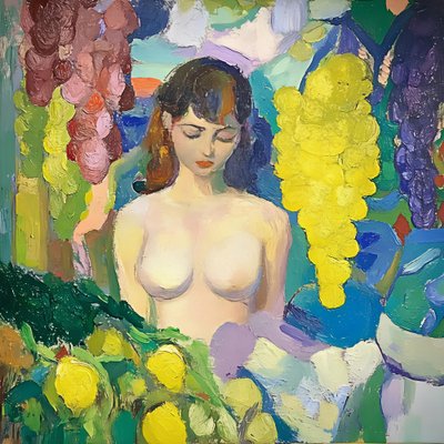 果物を持つ穏やかな女性 作： 