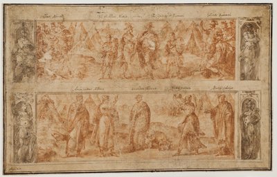 上下に並んだ 2 つのフリーズで、ローマの初期の歴史の場面が描かれています 作： Avanzino Nucci