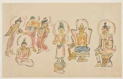 （浅草観音堂風刺画A）、c。 1900 作： Awashima Kangestu
