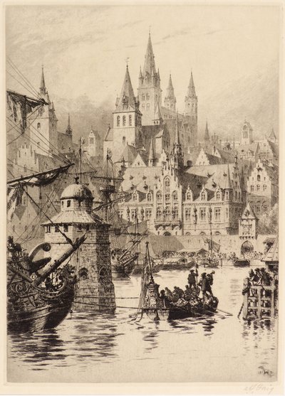 ケルンのゴシック様式の塔と川 作： Axel Haig