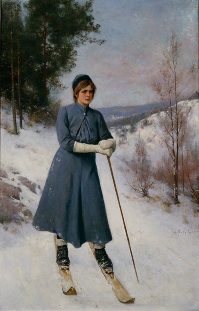 スキーの女の子（キャンバスに油彩） 作： Axel Hjalmar Ender