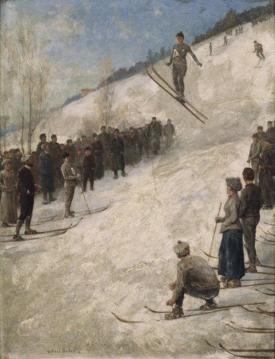 Fjelkenbakken、Askerでのスキー大会（キャンバスに油彩） 作： Axel Hjalmar Ender