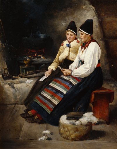 手紙を読む二人の少女 作： Axel Hjalmar Ender