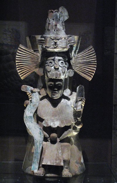 神トラロック、トラウアク、後古典期後期、1500年頃の形の香炉 作： Aztec