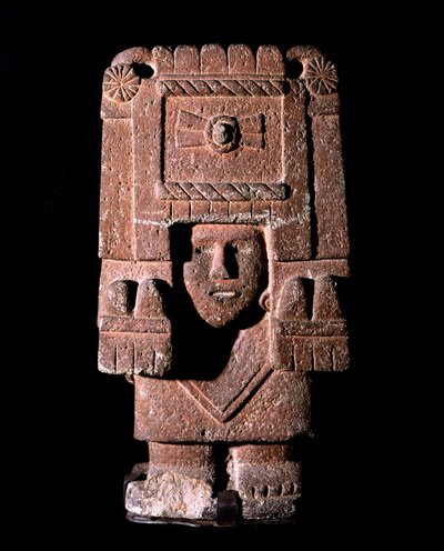 アステカの美術：メイドと豊穣の女神、チコメカトル（アウシ・シロネンと呼ばれる）の表現。メキシコ、国立人類学博物館 作： Aztec Aztec