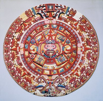 先コロンブス文明：アステカの暦（太陽の石）：アステカの暦と宇宙観を表す円盤（Tonalpohualli 作： Aztec Aztec