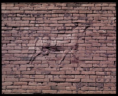雄牛の詳細、イシュタル門のレリーフ、紀元前580年 作： Babylonian