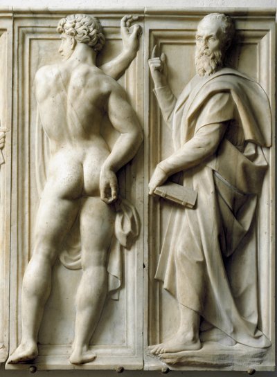 バッチョ・バンディネッリ(1493-1560)作「プロフェットとイグヌード」低層大理石製レリーフ 作： Baccio Bandinelli
