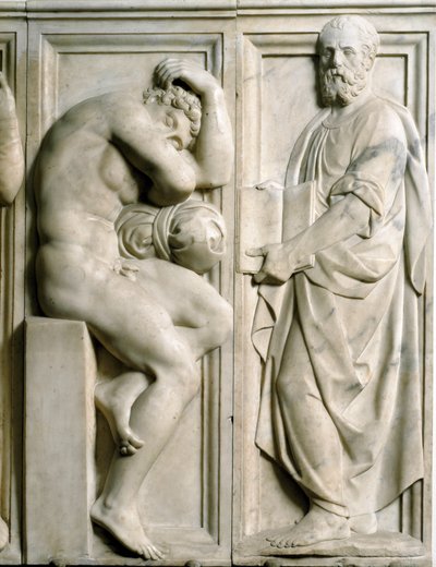 バッチョ・バンディネッリ(1493-1560)作「プロフェットとイグヌード」低層大理石製レリーフ 作： Baccio Bandinelli