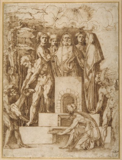 ノアの犠牲」（白紙にペンと茶インク 作： Baccio Bandinelli