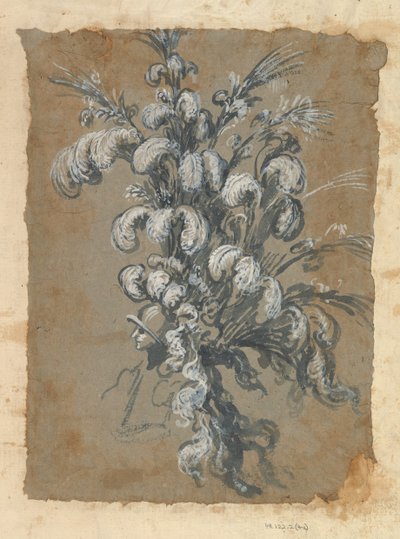 ヘルメットに羽をあしらった贅沢な頭飾りのデザイン。 1620-56 。 作： Baccio del Bianco