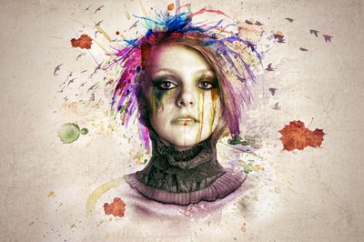 カラフルな絵の具の肖像画 作： Baden Bowen