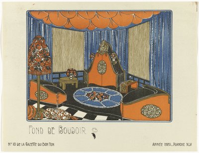Gazette du Bon Ton、1920 - No. 10、Pl. XLV: Fond de Boudoir (オブジェクトのタイトル) 作： Bagge and Huguet