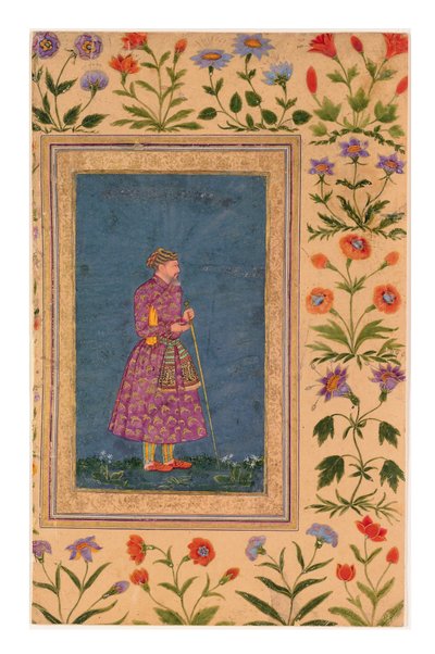 Mughal Grandeeの肖像、立つ、1640年頃（紙に不透明な水彩と金） 作： Bahadur Ilyas