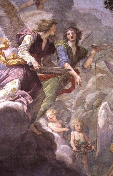 天使に仕えるキリスト、天使とケルブのディテール 作： Baldassare  Franceschini