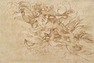 燃える雲の中のエホバ、天使が付き添う、16世紀 作： Baldassare Peruzzi