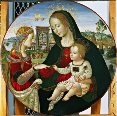 聖カタリナの神秘的な結婚、1502-03（パネル上の油と油） 作： Baldassarre Peruzzi