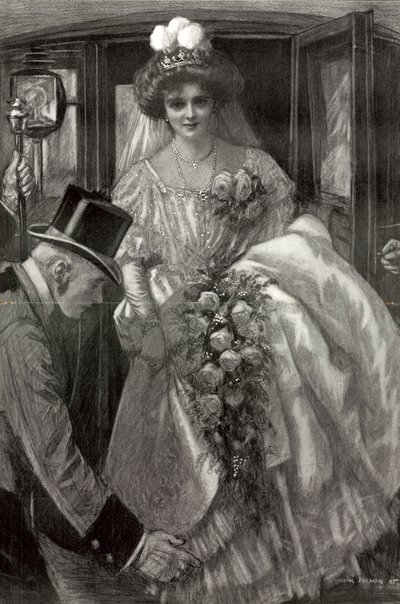 宮廷に迎えられるために馬車から降りるデビュー女優（リトグラフ） 作： Balliol (after) Salmon