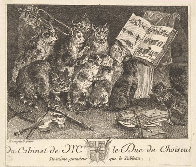 猫のコンサート、1771年以前のショアズール公のコレクションの絵の後。 作： Balthasar Anton Dunker