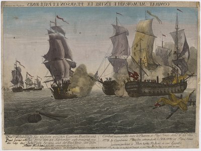 ピアソンとポールジョーンズの間の思い出に残る戦闘...、c.1780（彫刻） 作： Balthasar Friedrich Leizelt