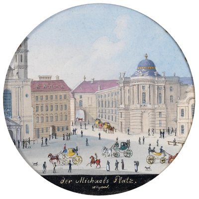 ウィーンの聖ミカエル広場 - Balthasar Wigand (1770-1846).紙に水彩画、1835年頃。寸法:D 7 cm個人蔵 作： Balthasar Wigand