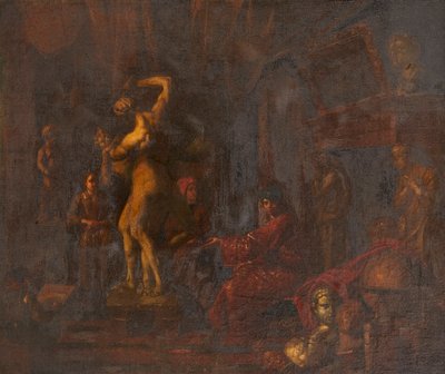 アーティストのスタジオで（キャンバスに油彩） 作： Balthasar van den (attr.to) Bossche