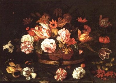バラ、チューリップのバスケット 作： Balthasar van der Ast