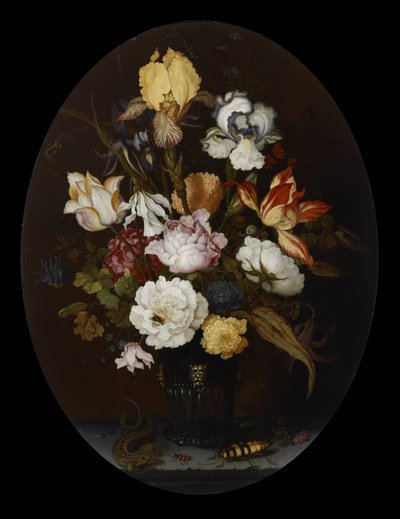 ガラス花瓶の花の静物画 作： バルタザール・ファン・デル・アスト