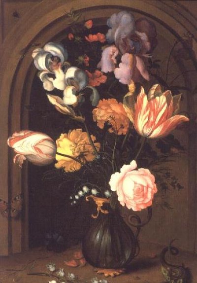 花瓶の花の静物画 作： Balthasar van der Ast