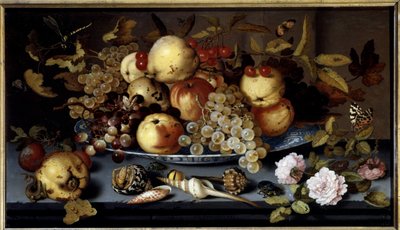 果物、花、貝殻、昆虫などの静物画。バルタザール・ヴァン・デル・アスト（1590-1656）の絵画 Ec.ホル 作： Balthasar van der Ast