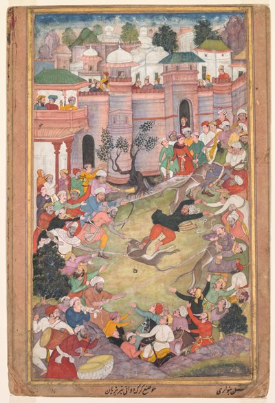Akbar-nama (Book of Akbar) より、タブリーズでオオカミを走らせるゲーム 作： Banavari 1