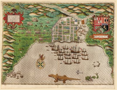 ヒスパニオラ島のスペイン人居住区サント・ドミンゴの攻略 作： Baptista Boazio