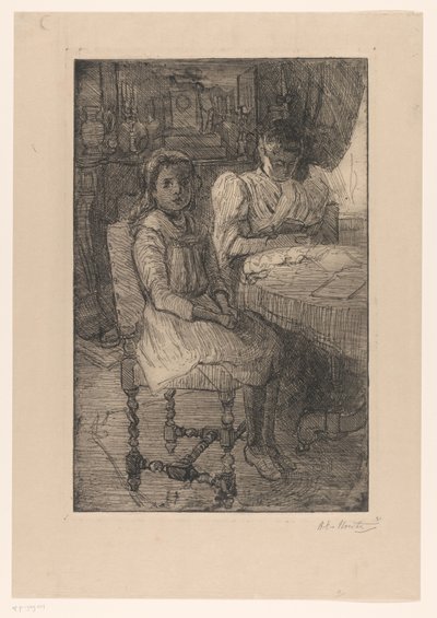 テーブルで 2 人の女性 作： Barbara Elisabeth van Houten (signed by artist)