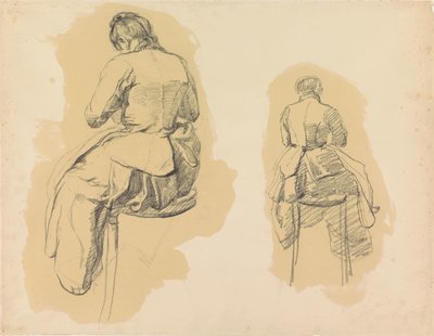 スツールに座っている女性を後ろから見た 2 つの習作 作： Barbara Elisabeth van Houten