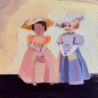 Leaving the dolls house, 2020 (リネンキャンバスに油彩) 作： Barbara Hoogeweegen