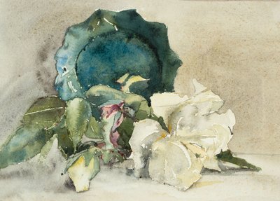 花と鉢の横（紙に水彩） 作： Barbara Leigh Smith Bodichon