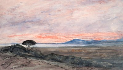 風景：夕焼け（和紙に水彩） 作： Barbara Leigh Smith Bodichon