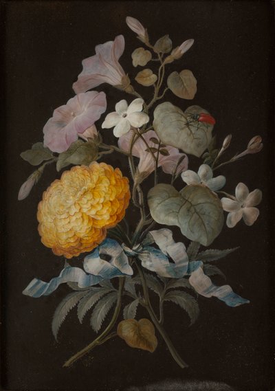蝶のある静物画 4 点セット (パネルに敷かれた紙にガッシュ) 作： Barbara Regina Dietzsch