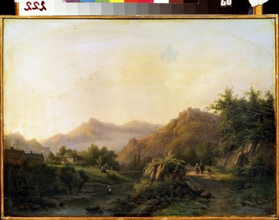 道のある風景。 Barend Cornelis Koekkoek (1803-1862) による絵画。 キャンバスに油彩。 オランダの芸術。 M.クロシツキー美術館、セヴァストポリ（セヴァストポリ）、ウクライナ 作： Barend Cornelis Koekkoek
