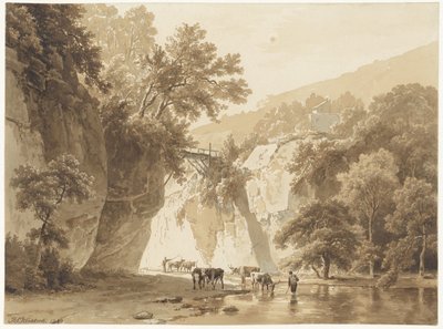牛を飲む岩の多い風景 作： Barend Cornelis Koekkoek