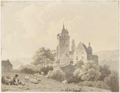 Schloss Lansbergで休む羊飼い 作： Barend Cornelis Koekkoek