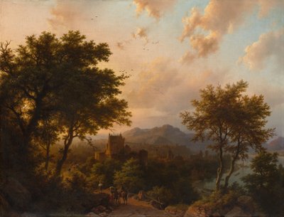 ライン川に沈む夕日、1853年。 作： Barend Cornelis Koekkoek