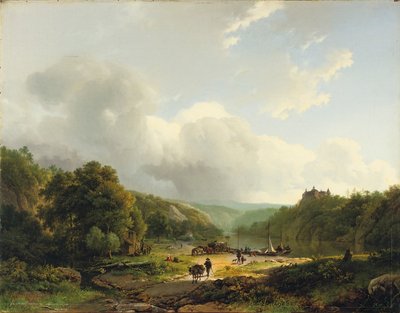 波状の風景の中のはしけの荷下ろし、1831年 作： Barend Cornelis Koekkoek