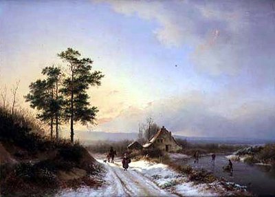 冬の風景（油彩・キャンバス） 作： Barend Cornelis Koekkoek
