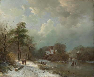 冬の風景、オランダ、1833年。 作： Barend Cornelis Koekkoek