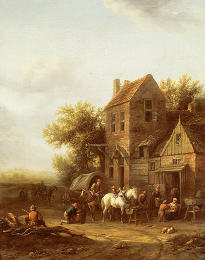 インの外で馬に水をまく旅行者 作： Barend Gael or Gaal
